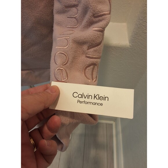 Calvin Klein Performance Size Large Beige Zip Up Fleece Jacket High Collar NEW - Picture 15 of 16
